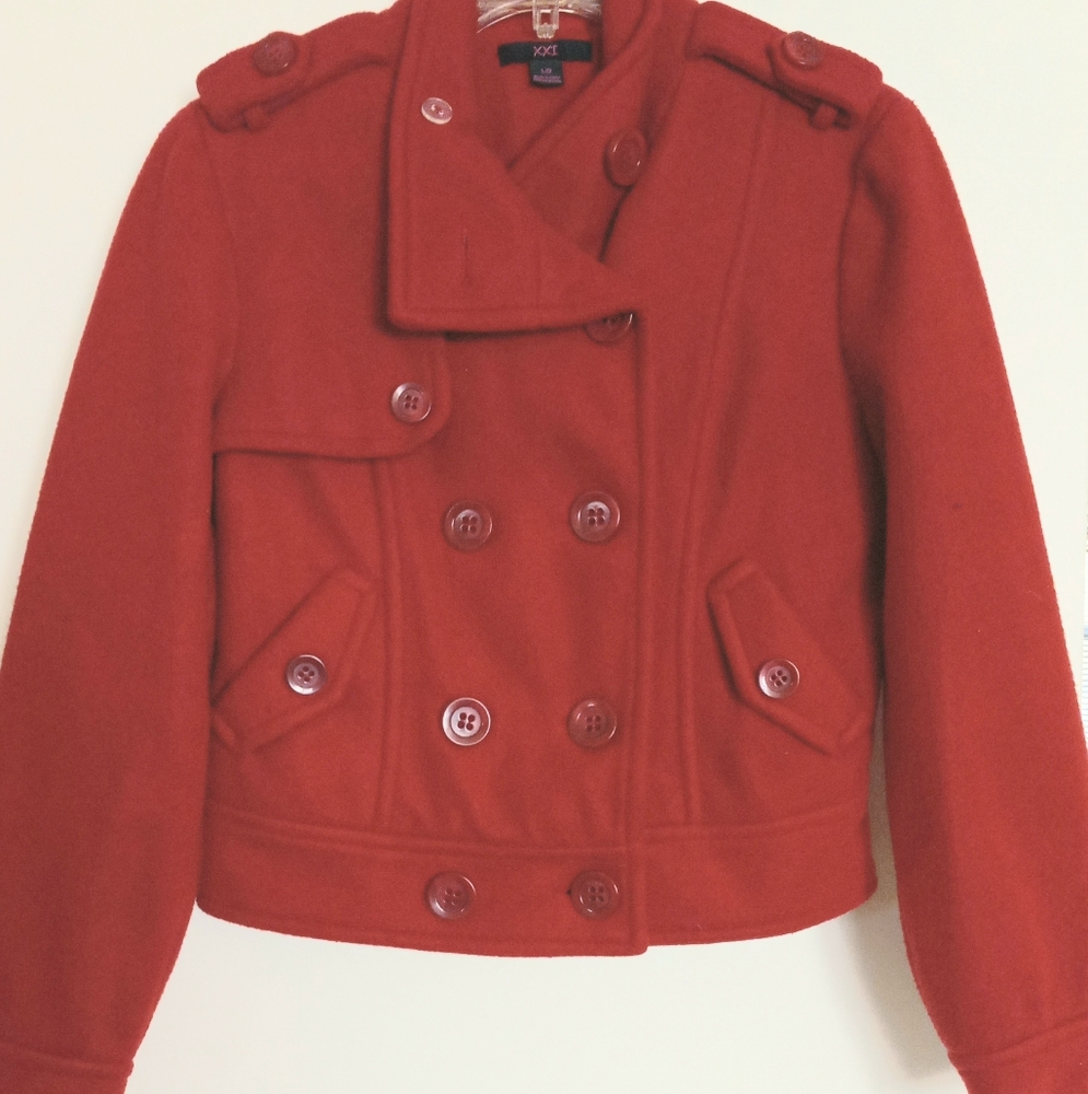 Forever 21 Red Double-Breasted Pea Coat